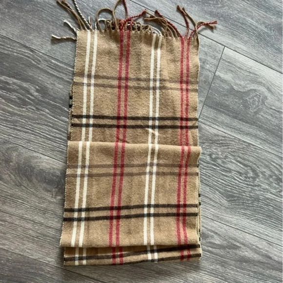 Beige Plaid Fringed Scarf Size O/S - Picture 4 of 4